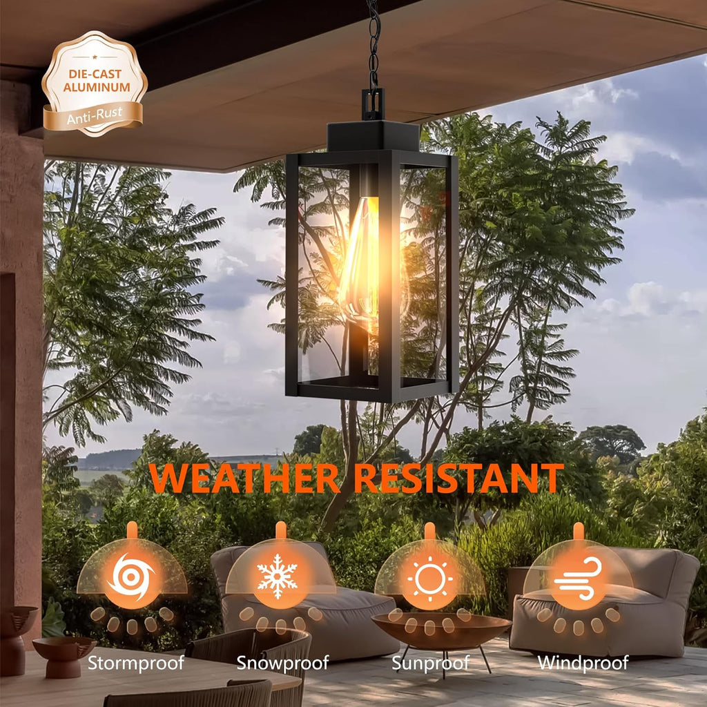Outdoor Pendant Light Fixture Waterproof Outdoor Hanging Porch Light Anti-Rust Exterior Hanging Outdoor Lantern for Porch Yard Front Door Garage Balcony Patio Garden