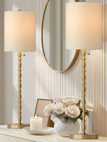 Buffet Lamps Set of 2, 28.5" Tall Brass Finish Lamps for Entryway, Hallway, Console Table