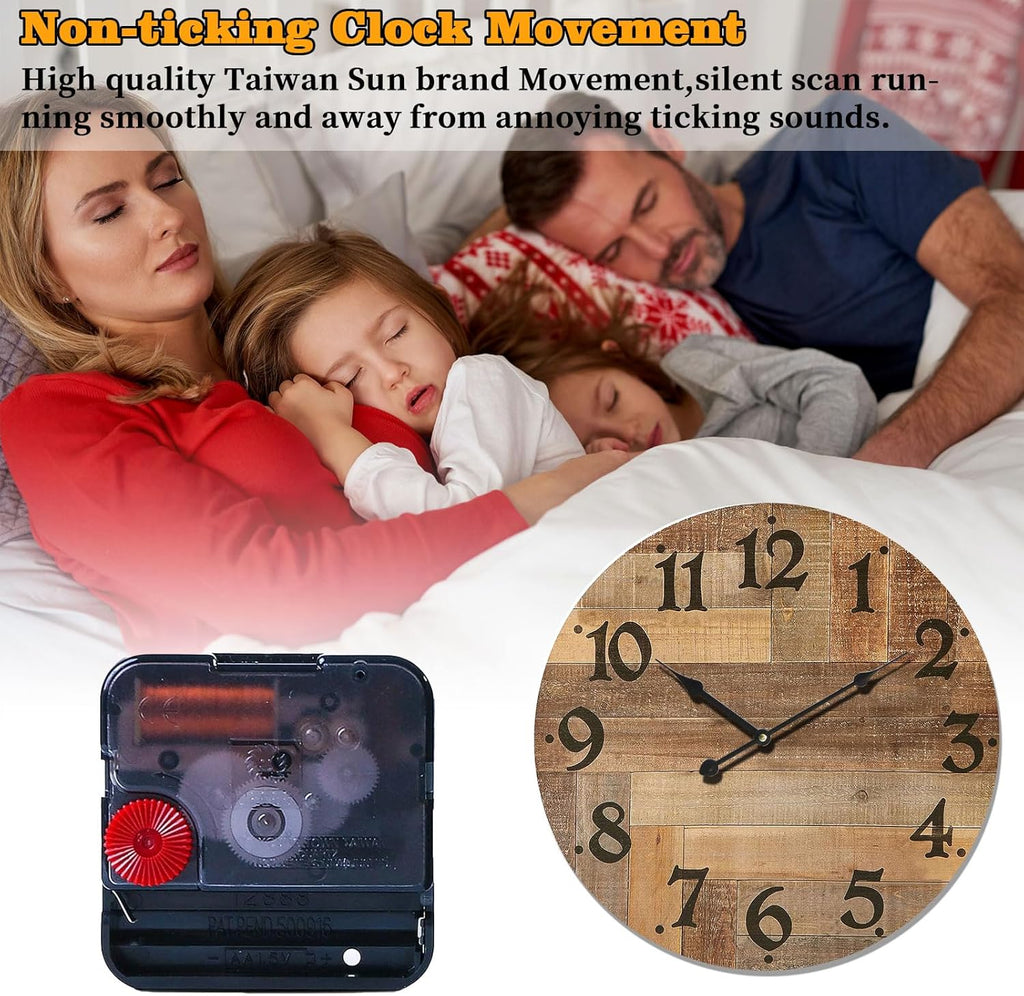 24 Inch Silent Large Wall Clock Battery Operated for Farmhouse Kitchen,Non-Ticking Retro Wall Clock with Big Numbers