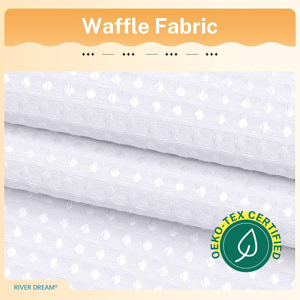 Waffle 3 in 1 Shower Curtain Set, White Fabric Shower Curtain and Clear Liner Set with Double Sided Hooks