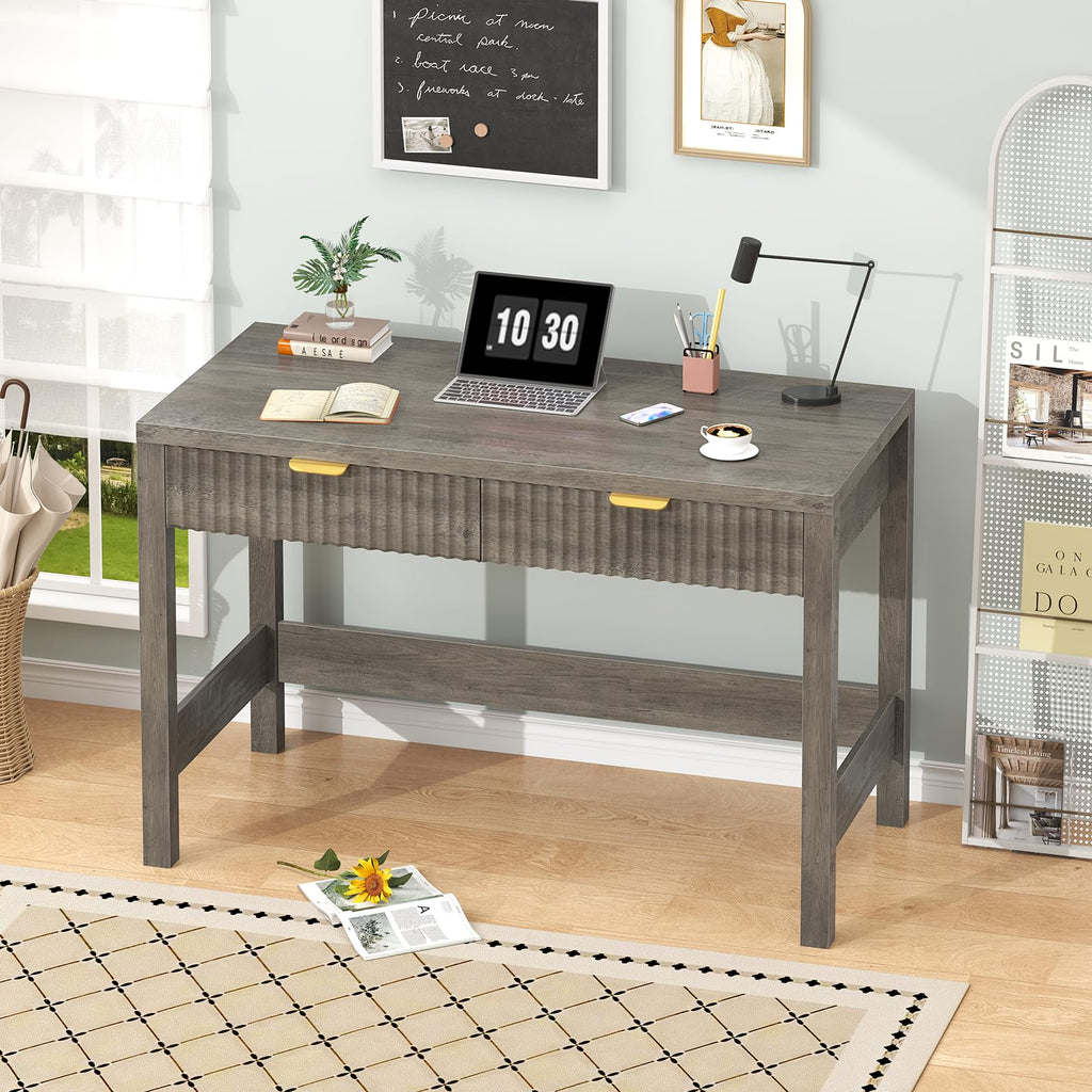 39 Inch Small Fluted Computer Desk with 2 Drawers