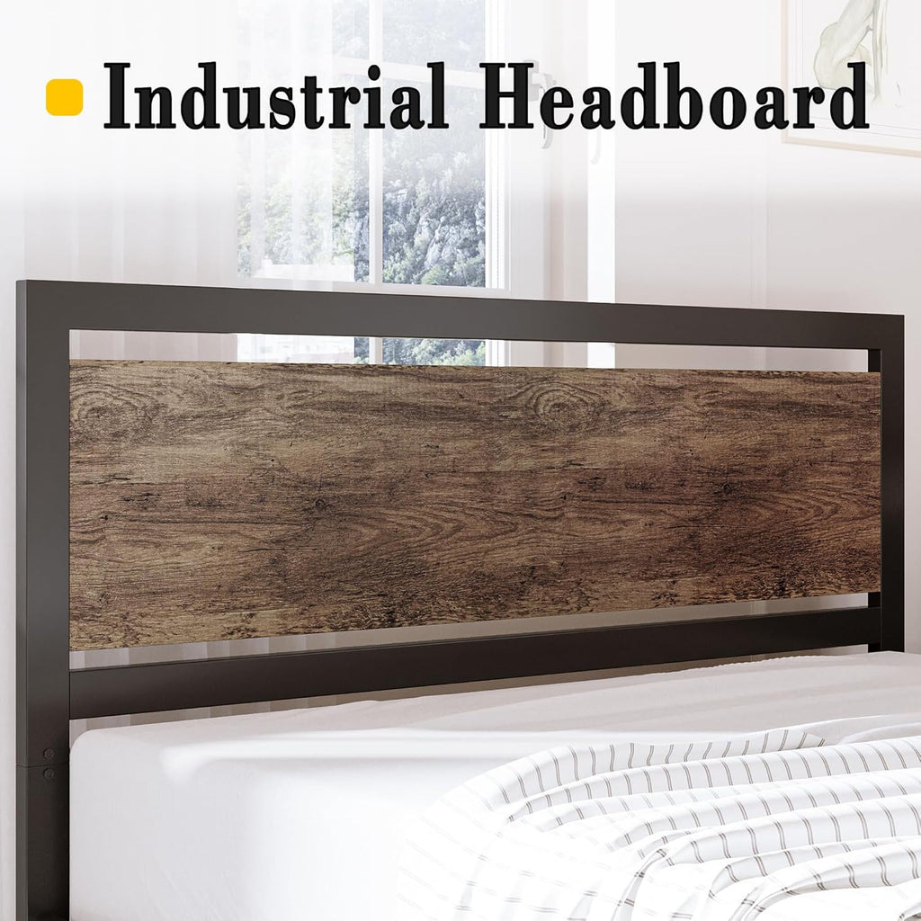 King Bed Frame with Headboard and Footboard, Metal Strong Supports, Easy Assembly, Noise-Free, No Box Spring Needed