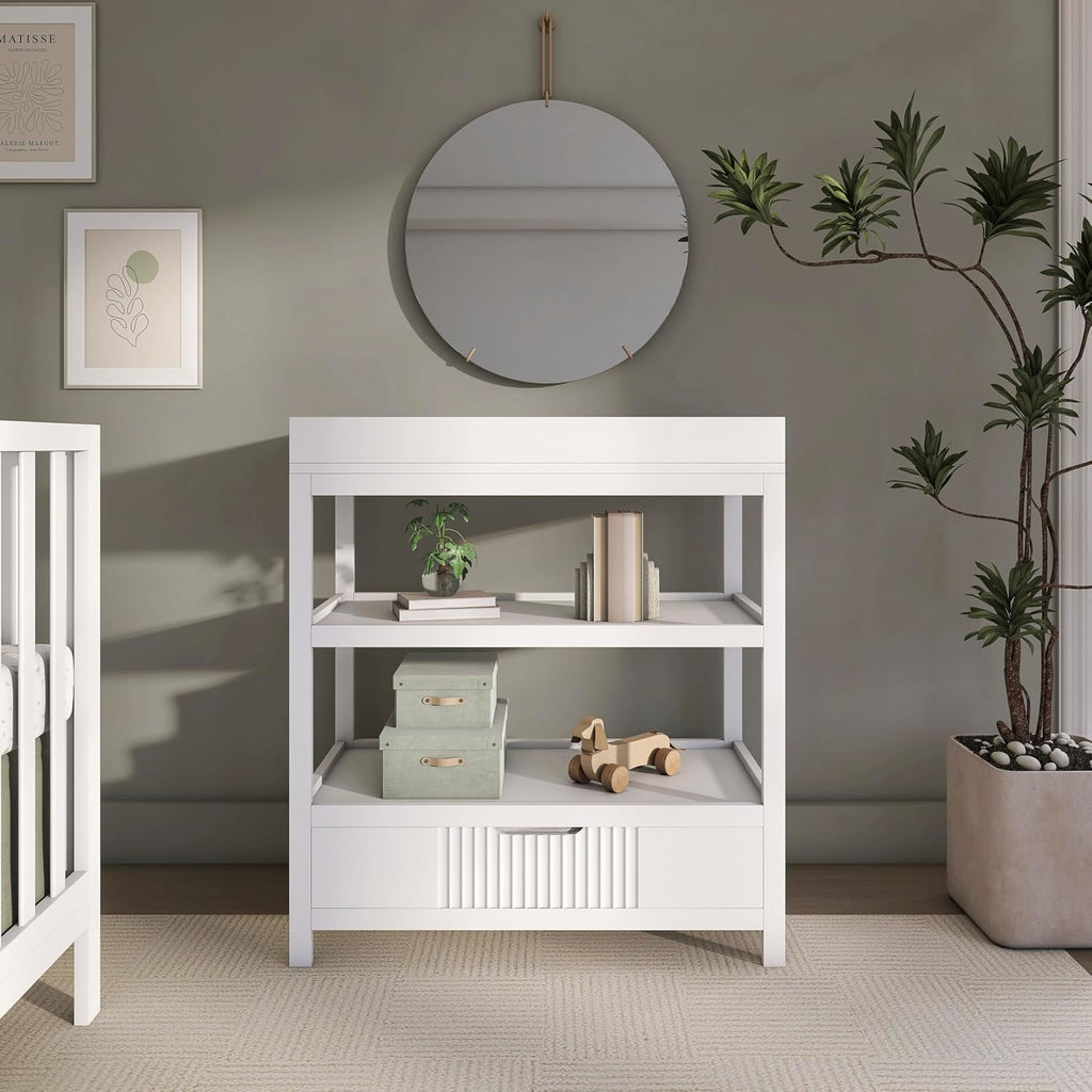 Baby Changing Table - Compact Modern Changing Station with Spacious Drawer & 2 Open Shelves, New Zealand