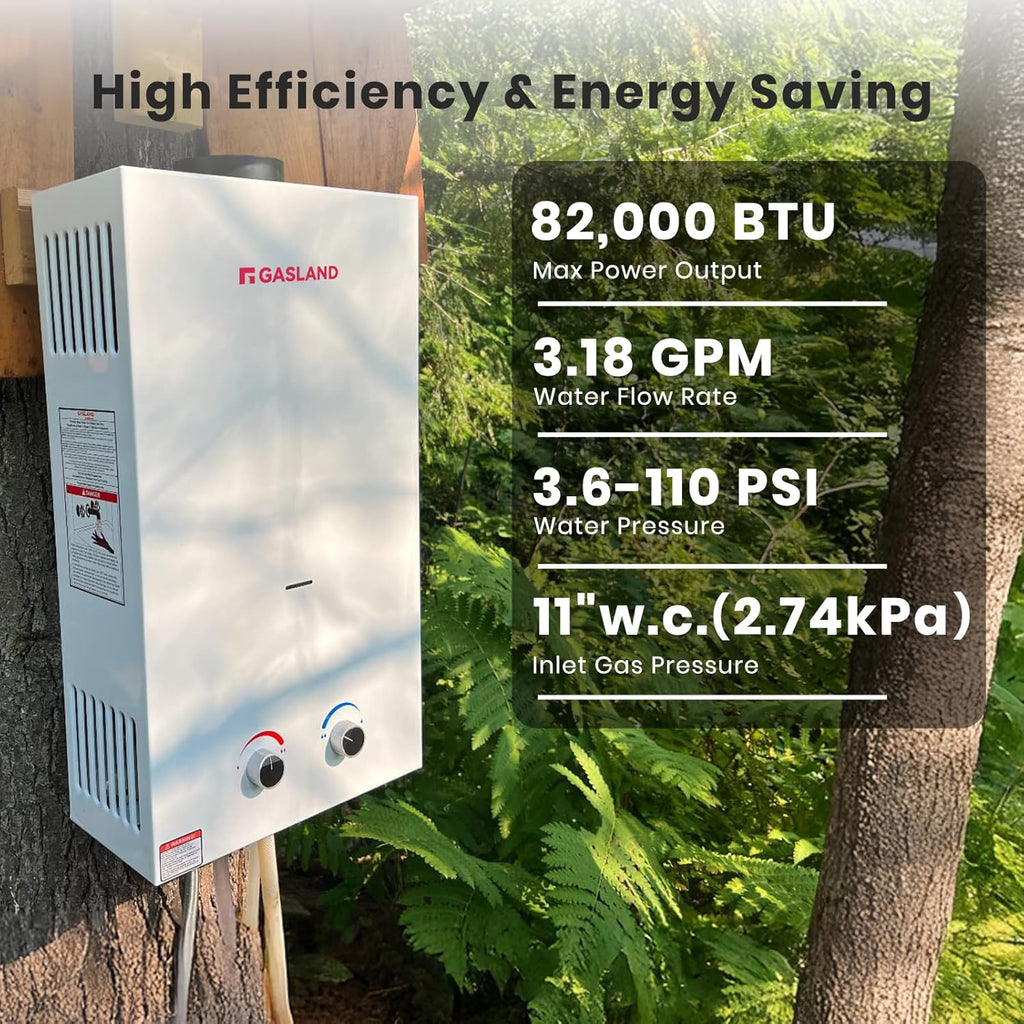 BS318 Outdoor Propane Tankless Water Heater 3.18GPM, 12L Portable Hot Water Heater for Cabin, Barn, Camping, RV