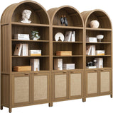 Book Shelf Arched Cabinet Bookshelf Arch 84.2" Tall Bookcase 5 Tier Large Bookshelves with Doors Storage Rattan Boho