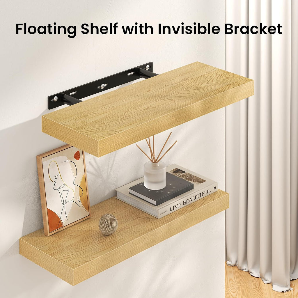 Floating Shelves for Wall, 55"W x 9.3"D x 1.5"H, Long Wooden Wall Mounted Display Shelves with Invisible Brackets