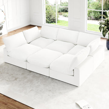 Cloud Modular Sectional Sofa - Oversized Down Feather Filled, Comfy Upholstered Deep Seat Couch for Living Room, Convertible Sleeper Sofa Bed with Washable & Replaceable Covers