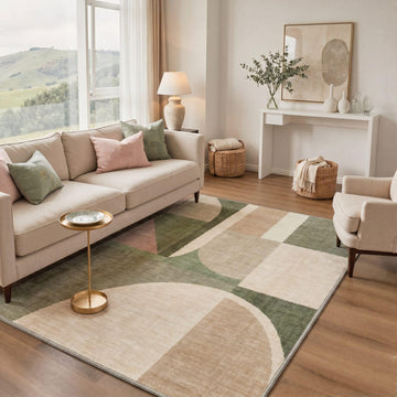 Washable Area Rugs, Green Mid Century Modern Rug