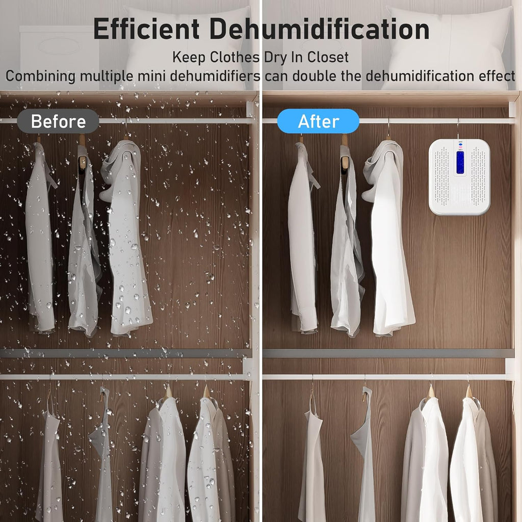 Rechargeable Small Dehumidifier, Pack of 2, Portable Mini Dehumidifier for Bathroom, Highly Efficient Dehumidification