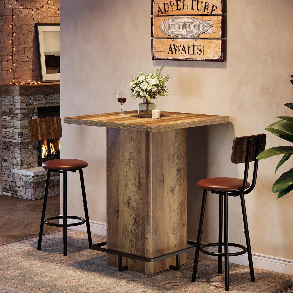 Bar Table, 39.37" High Square Pub Table for Small Bars, Dining Room, Kitchen (Only Table) (Brown)