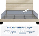 King Platform Bed Frame with Fabric Upholstered Headboard and Wooden Slats Support