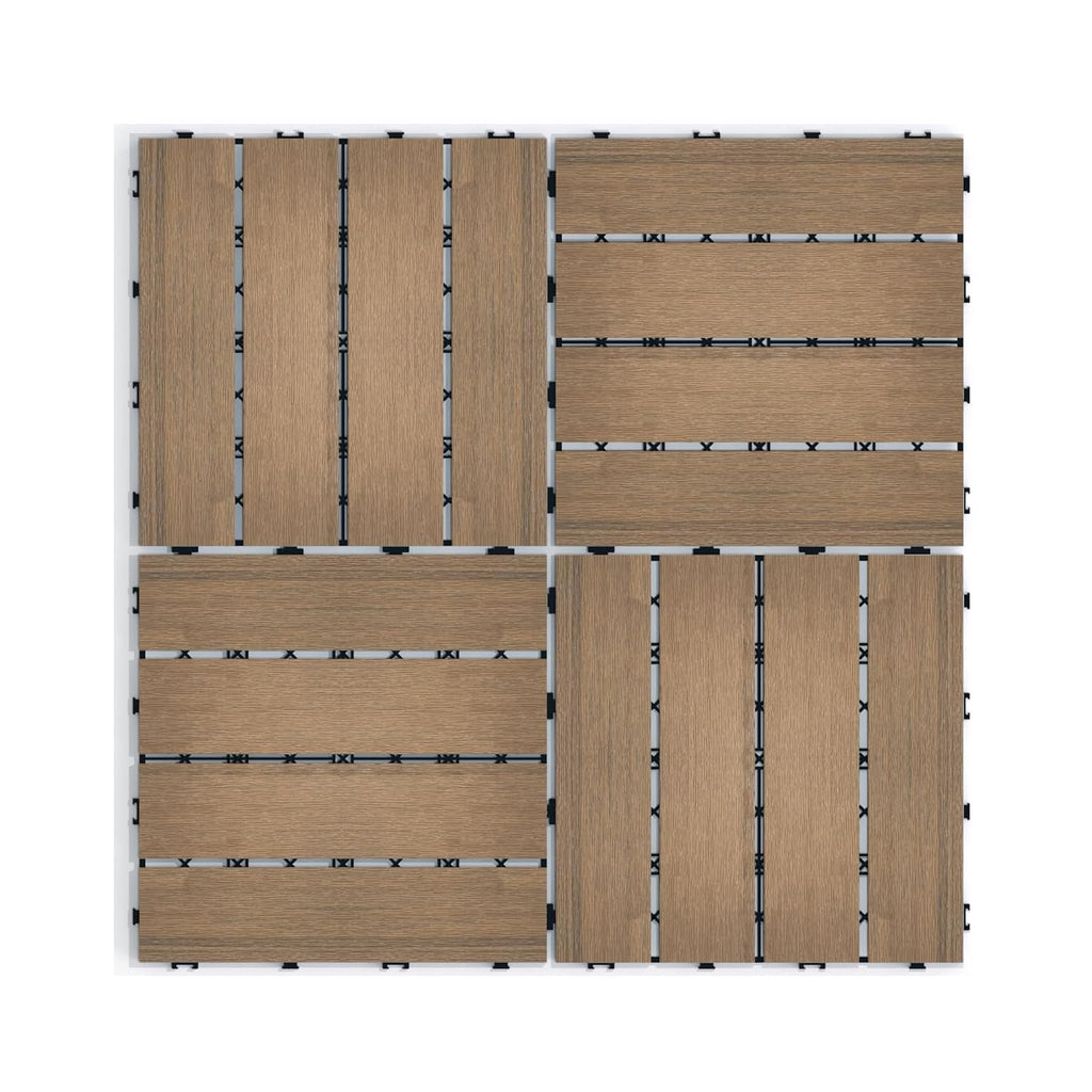 11 PCS Wood Plastic Composite Interlocking Deck Tiles 12" x 12" Indoor Outdoor Waterproof DIY Installation Flooring All