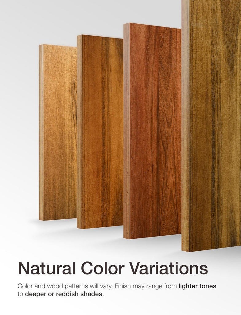 17" Acacia Wood Floating Shelves Wall Mounted (Round Edge) - Rustic Farmhouse Wooden Wall Storage Shelf - Brackets