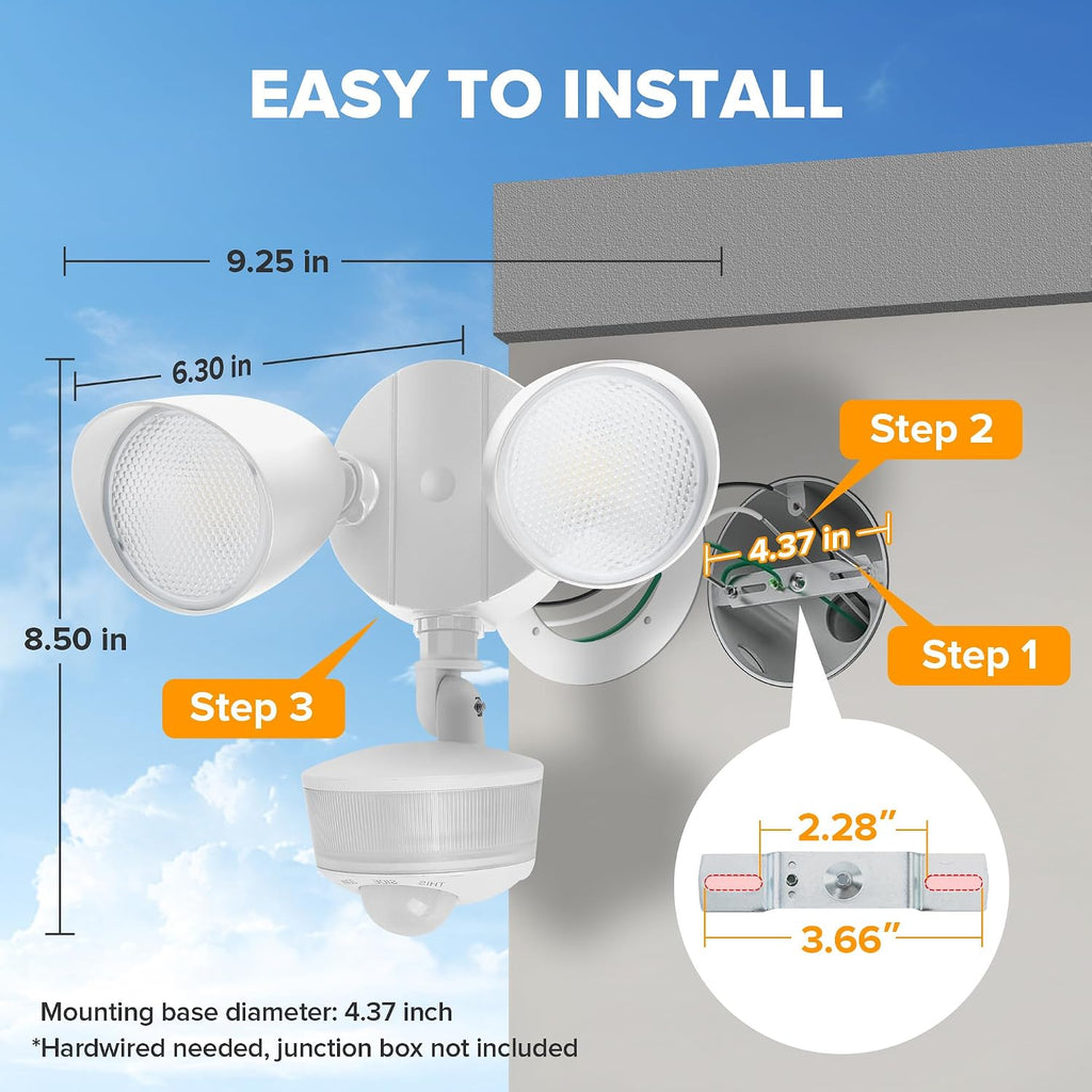 34W 3700 Lumen LED Security Light Motion Sensor Outdoor Lights with Night Light, 5000K Daylight, IP65 Waterproof