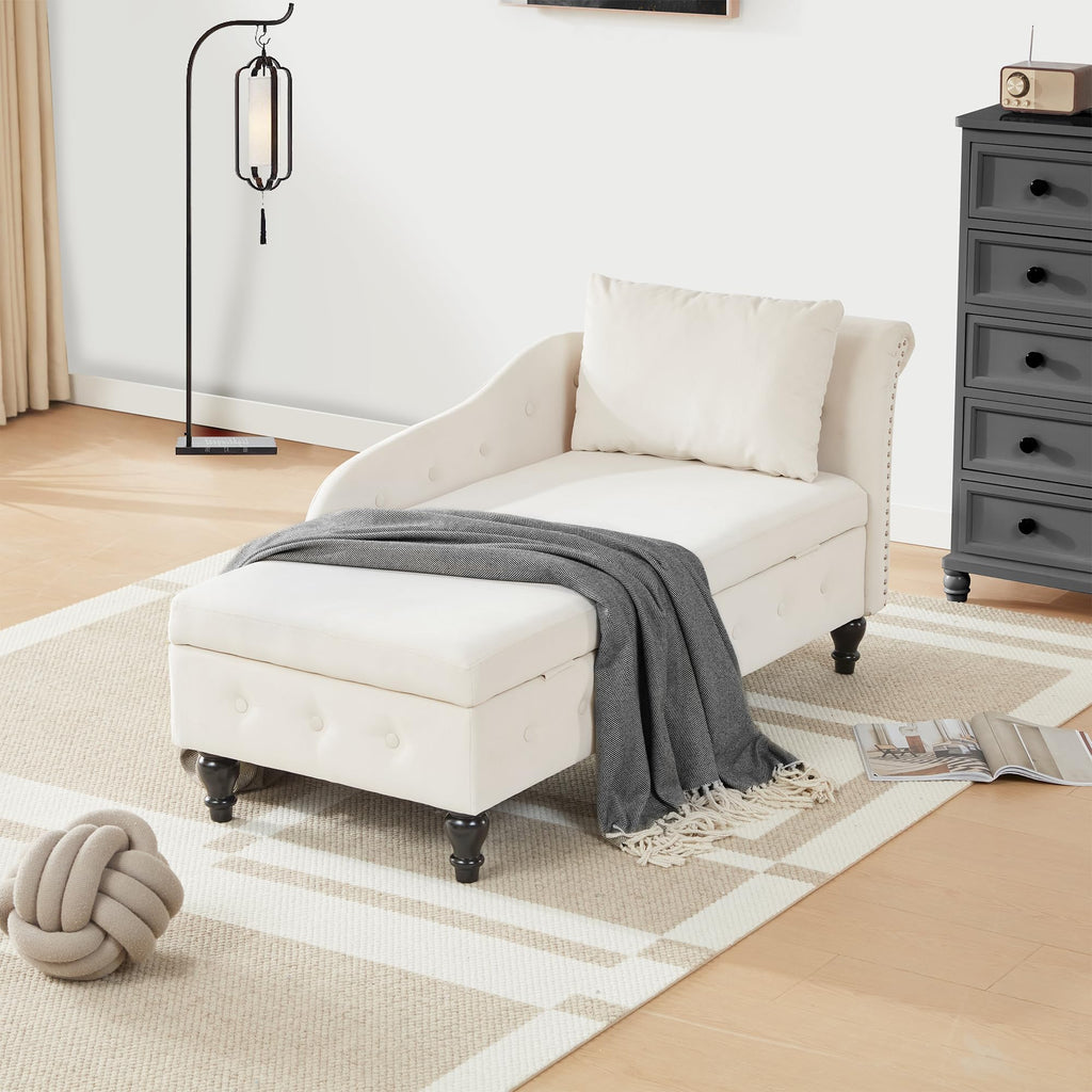 Left Chaise Lounge Indoor with Storage, Beige