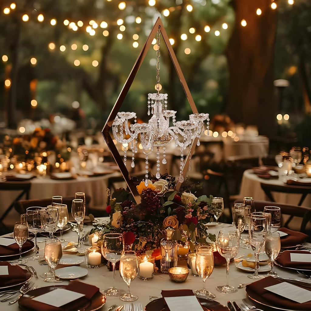 45" Gold Wedding Candelabra Set of 4 | Tall Crystal-Accent Centerpieces with Acrylic Diamond Drops for Reception