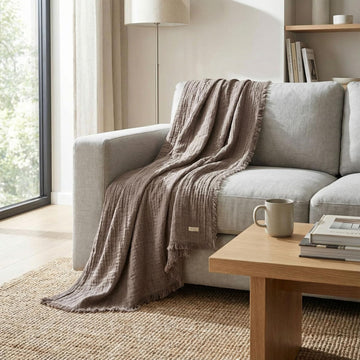 Frig Waffle Throw Blanket with Tassels - 50x66 Inch - 100% Turkish Cotton Tencel Breathable Blend Lightweight Blanket