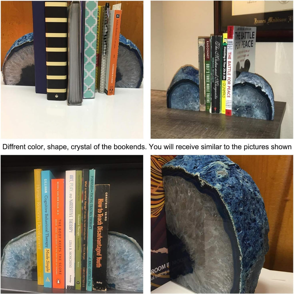2 Pair Blue Agate Bookends & Rose Quartz Book Ends 4-6 lbs