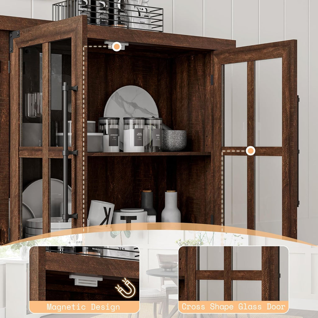 Farmhouse 63" Buffet Sideboard Cabinet with Glass Door, Large Storage Cabinet with Adjustable Shelf