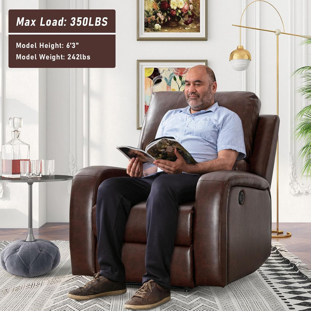 Electric Recliner Chair, Soft PU Leather Power Recliners with Padded Backrest, Single Overstuffed Heavy Duty