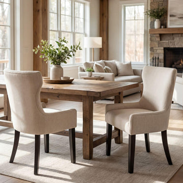 Upholstered Dining Chair Set of 2, Thick Padded Kitchen Accent Chairs with Wingback & Low Arms, Comfortable Seating