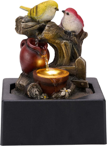 Tabletop Water Fountain Outdoor Decor, Birds Statues Waterfall Fountain Indoor Decor,Include LED Light and Pump,Ideal