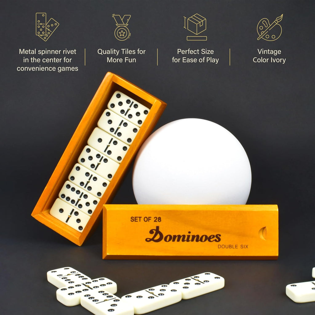 Dominos Set for Adults, Double 6 Dominoes Set with 28 Tiles in Wooden Case, Classic Dominoes, Family Board Game