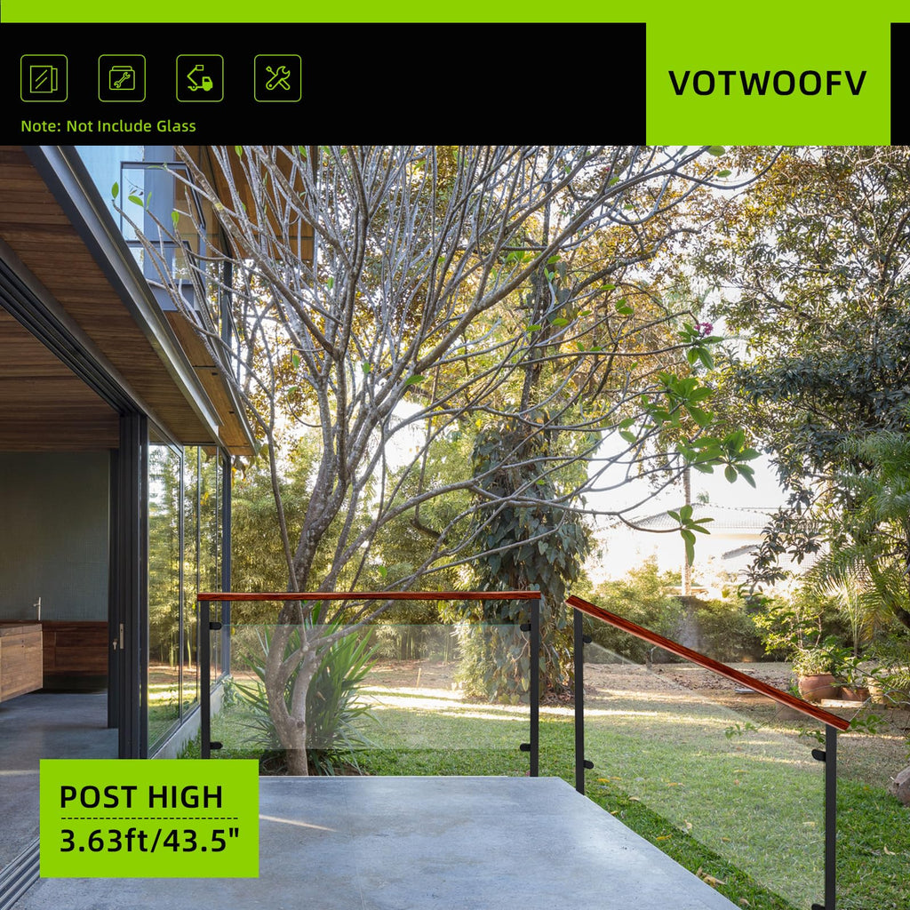 43.5" Wall Mount Glass Railing End Post, Deck Railing Post with 2 Glass Clamp for Staircase, 304 Stainless Steel Glass