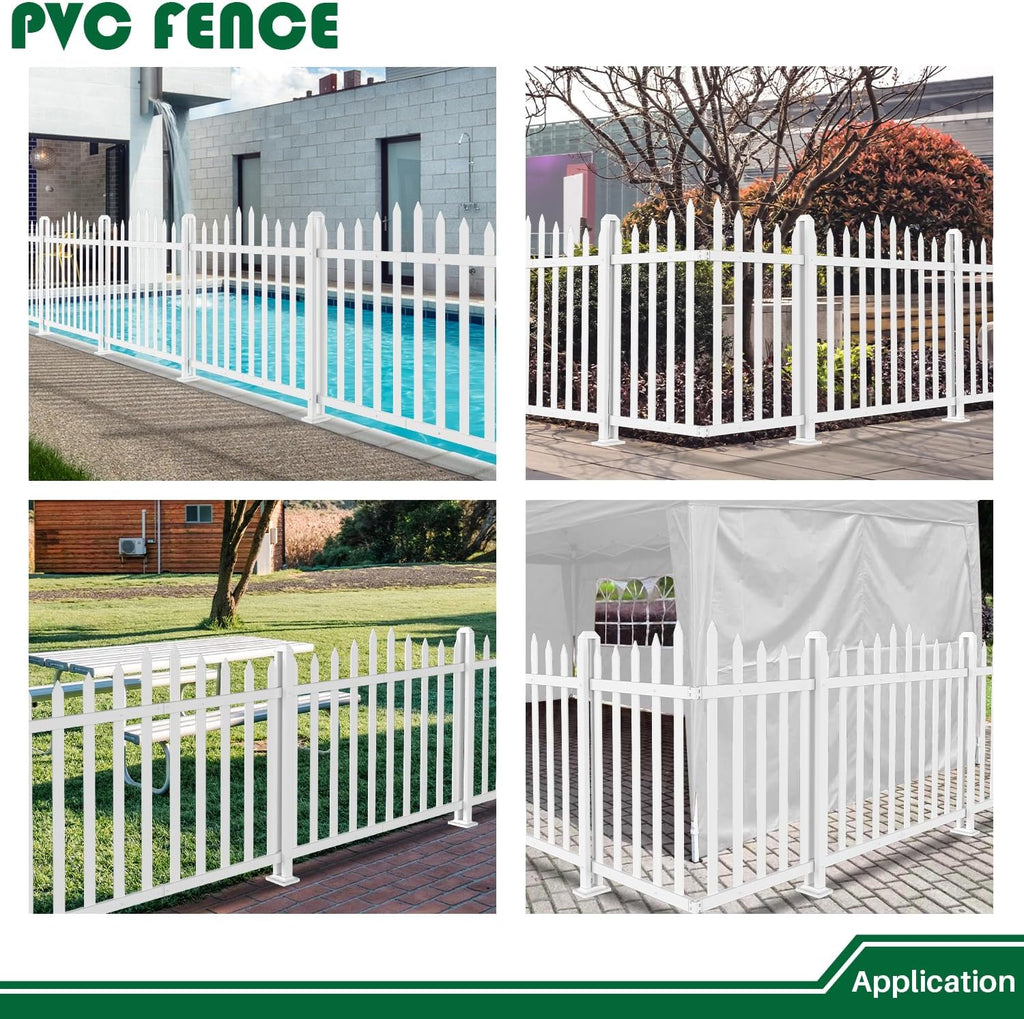Vinyl Garden Fence- 6Sets, 84" W X 36" H White Picket Panels PVC Fence for Outdoor Pool Dog Temporary Fence, Suitable