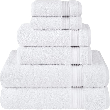 100% Cotton Turkish Towel Set, Soft Absorbent Quick Dry, 6 Piece Towel Set, Snow White