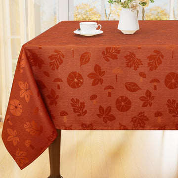 Thanksgiving Tablecloth Rectangle 52x70 Inch, Waterproof Autumn Pumpkin Mushroom Jacquard Table Cloth, Damask Fabric