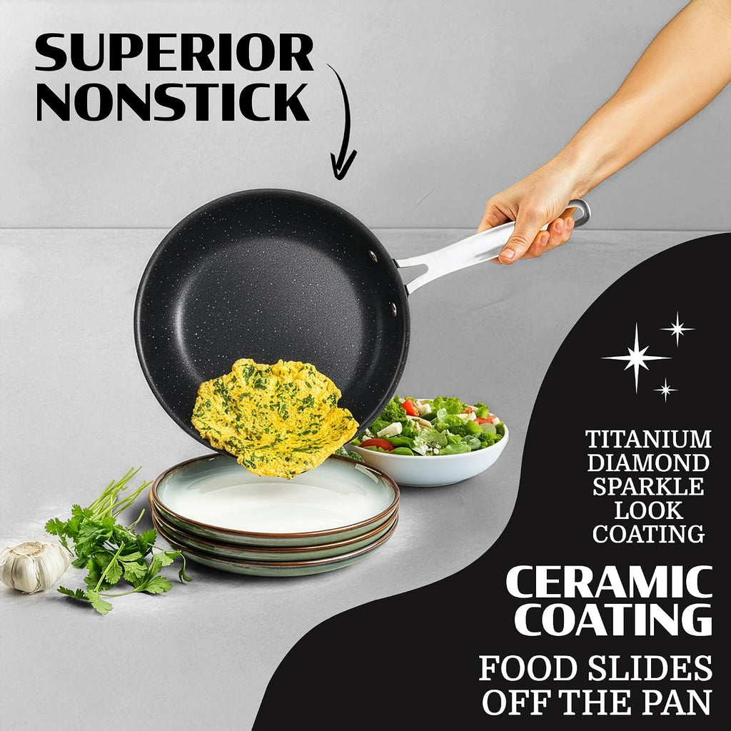 Ceraluxe 20Pc Pots and Pans Set Non Stick Ceramic Cookware Set | Deep Frying Pan & Bakeware Set Included, Non Toxic