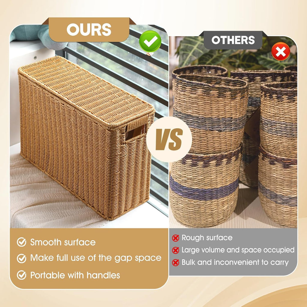 Narrow and Tall Storage Box Woven Storage Basket with Lid Lightweight Decorative Storage Bin with Handle Clothing, S