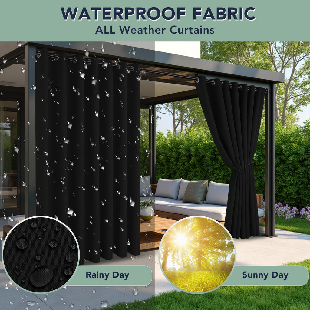 Black Outdoor Curtains Waterproof, 6 Panels 54 x 84 Inch