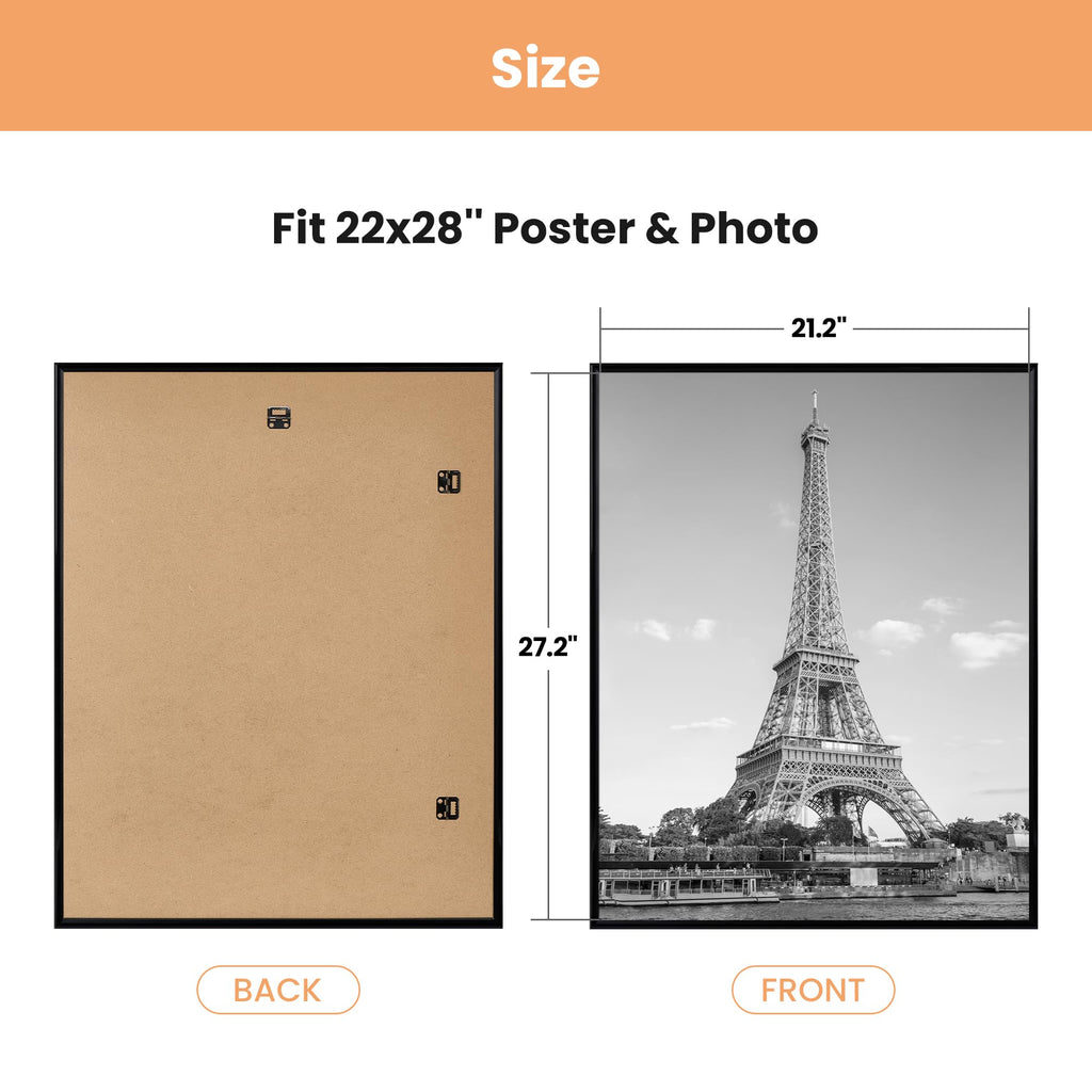 22x28 Poster Frame, Easy Slide-In Assembly, Black, 3 Pack