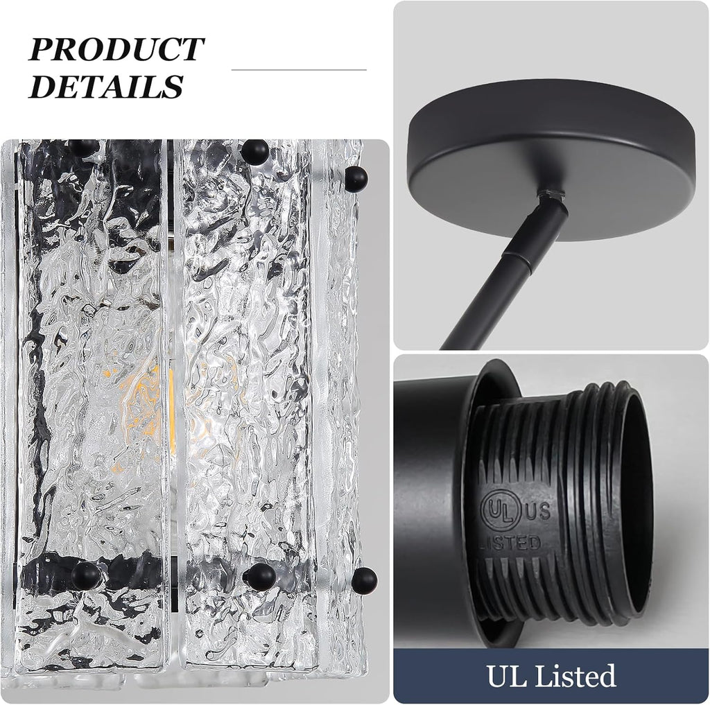 Black Glass Pendant Lights Kitchen Island, Water Ripple Round Pendant Lights Adjustable Modern Hanging Pendant Light