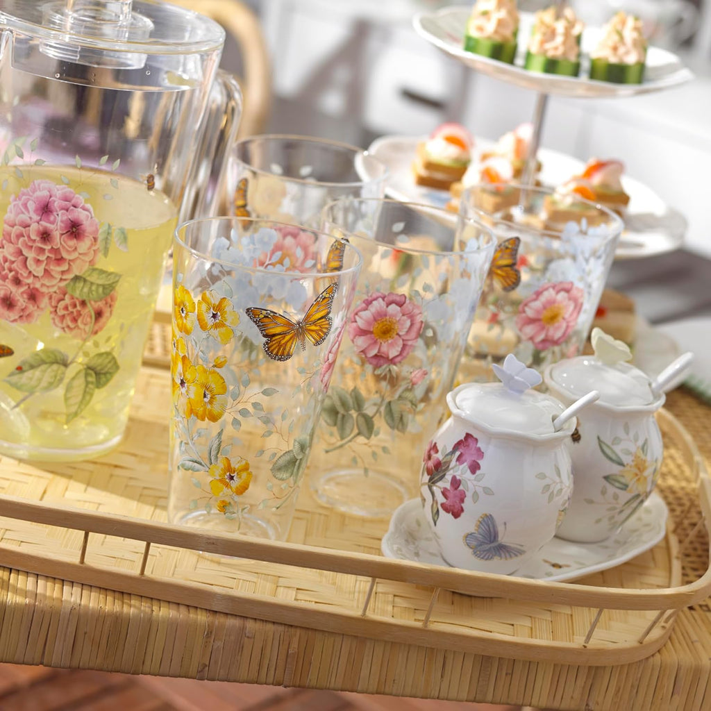 866239 Butterfly Meadow Acrylic 4-Piece Highball Set, 20 oz, Acrylic NOT GLASS