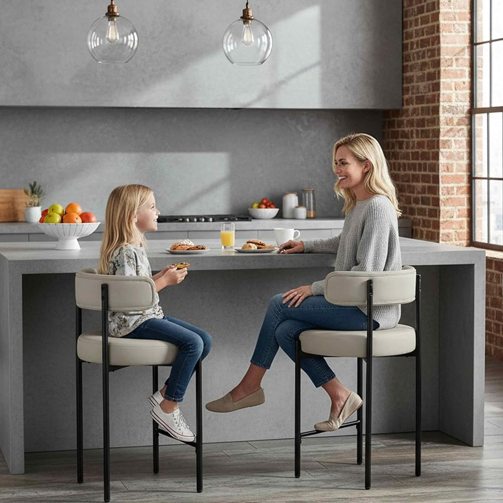 Counter Height Bar Stools Set of 3, 24'' Faux Leather Bar Stools with Back, Mid-Century Modern Bar Chairs