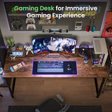 Computer Desk, 55 Inch Home Office Desk, Gaming Writing Work from Home Study Desk, Large Legroom, Sturdy Metal Frame