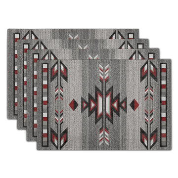 Southwestern Placemats, Grey Red Tribal Geometric Decorative Table Mats, Native American Ethnic Farmhouse Non-Slip
