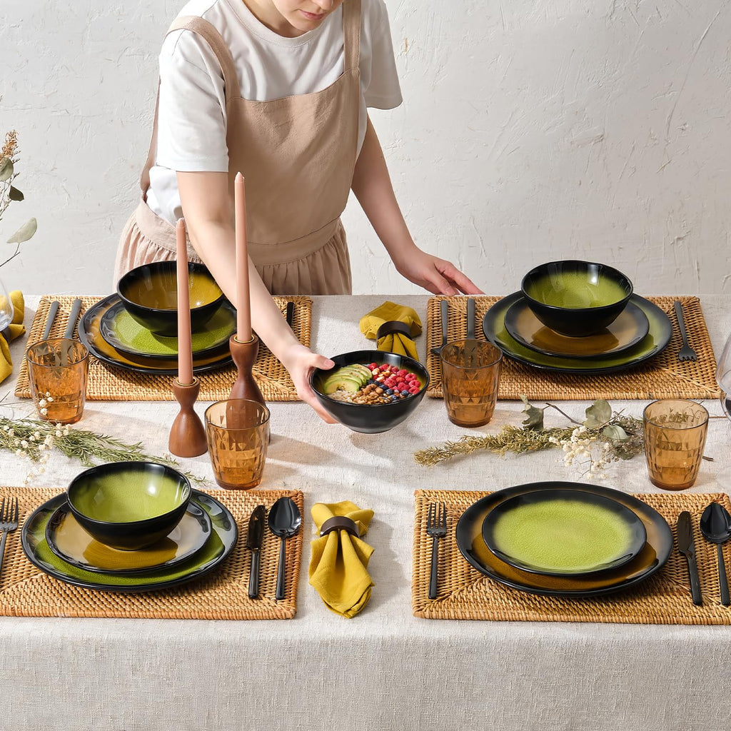 24-Piece Dinnerware Set for 8, Ceramic Plates and Bowls Sets