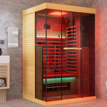 Full Spectrum Infrared Sauna，1-2 Person Home Sauna，Wooden Canadian Hemlock Indoor Spa Sauna with Resonance