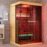 Full Spectrum Infrared Sauna，1-2 Person Home Sauna，Wooden Canadian Hemlock Indoor Spa Sauna with Resonance