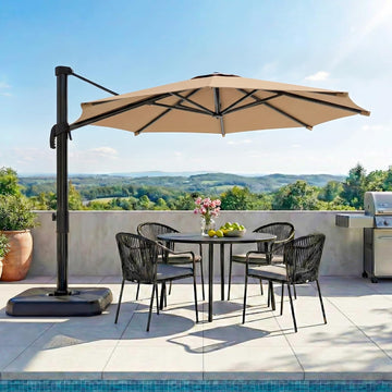 10FT Cantilever Patio Umbrella, 360° Rotation Offset Outdoor Umbrella with Aluminum Frame