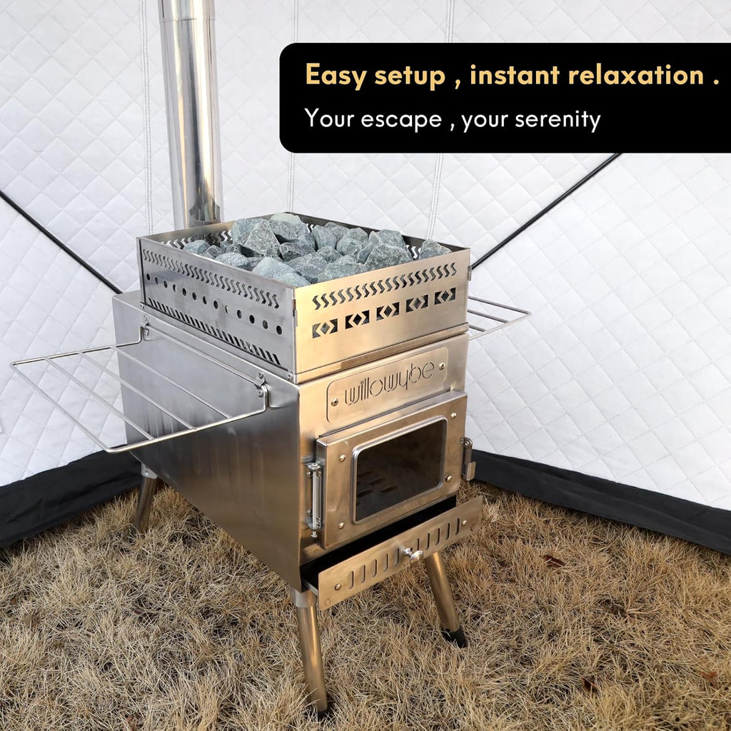Portale Outdoor Sauna Set with Tent, Dry Sauna Wood Stove, Driftwood-infused Cooking for Friends