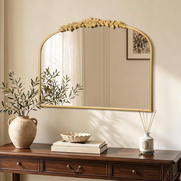 Vintage Gold Arched Mirror: 32"x24" French Baroque Antique Mirror, Traditional Ornate Decorative for