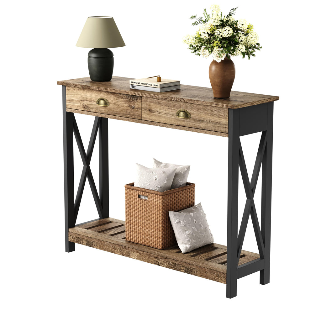 Farmhouse Console Table with Drawer with X Supports