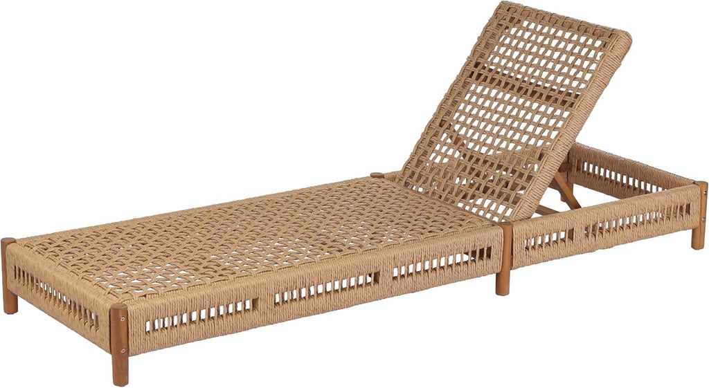 Acacia Wood Chaise Lounge Chair Outdoor Set of 2, Poolside Sun Lounger Recliner with Wicker Seat, Patio