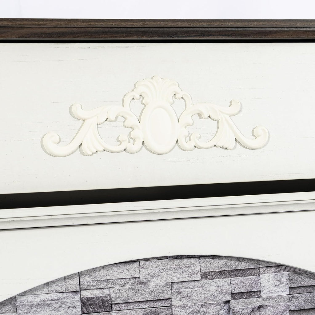51" Electric Fireplace with Mantel, 45" Tall Carved Farmhouse Entertainment Center TV Stand with Storage Cubby and 30'' Freestanding Electric Fireplace for Living Room, White