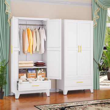 Metal Armoire Wardrobe Closet Cabinet with 2 Doors and Drawer, 71"